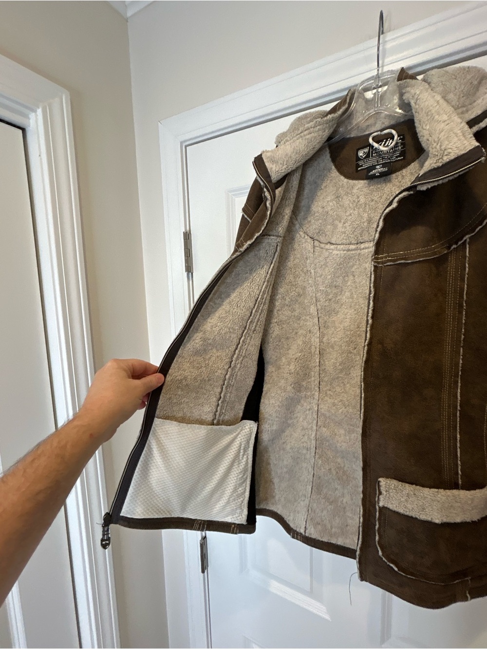 Kuhl Brown Faux-Shearling Trim Leather-Style Jacket Projekt Women's Size XL - Picture 12 of 16